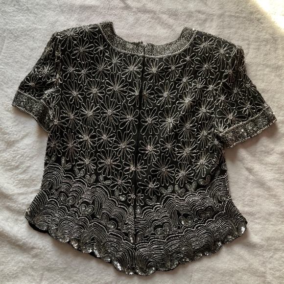 Short sleeved beaded Papell Boutique evening top - Picture 2 of 13